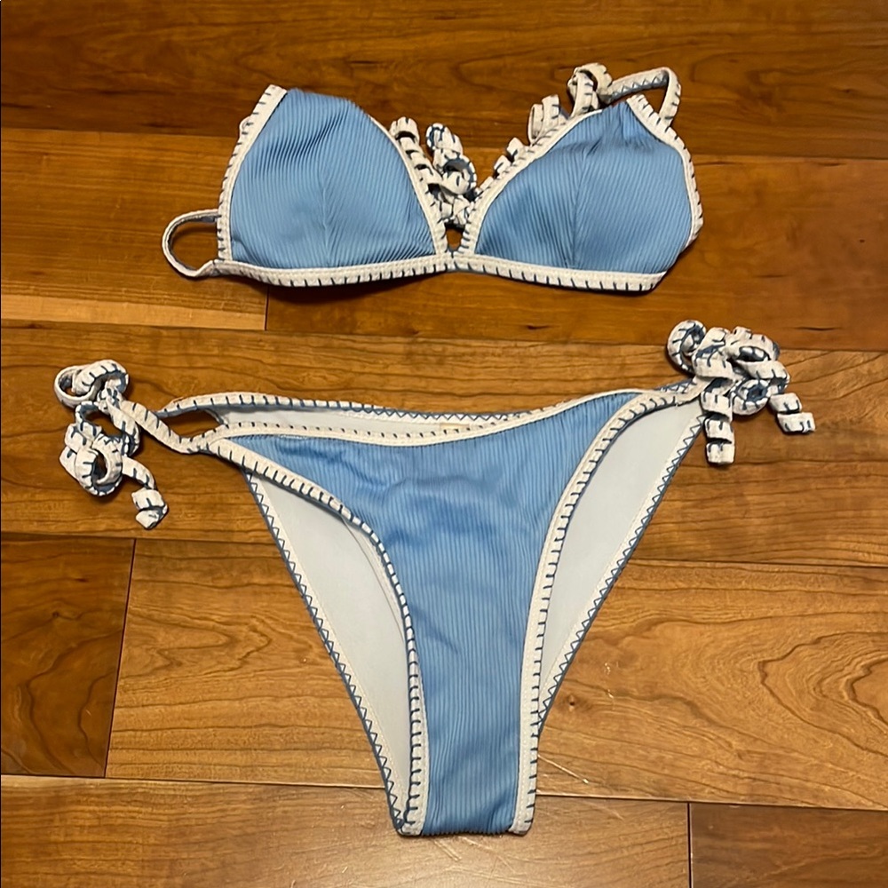 Blue and White Bikini Set